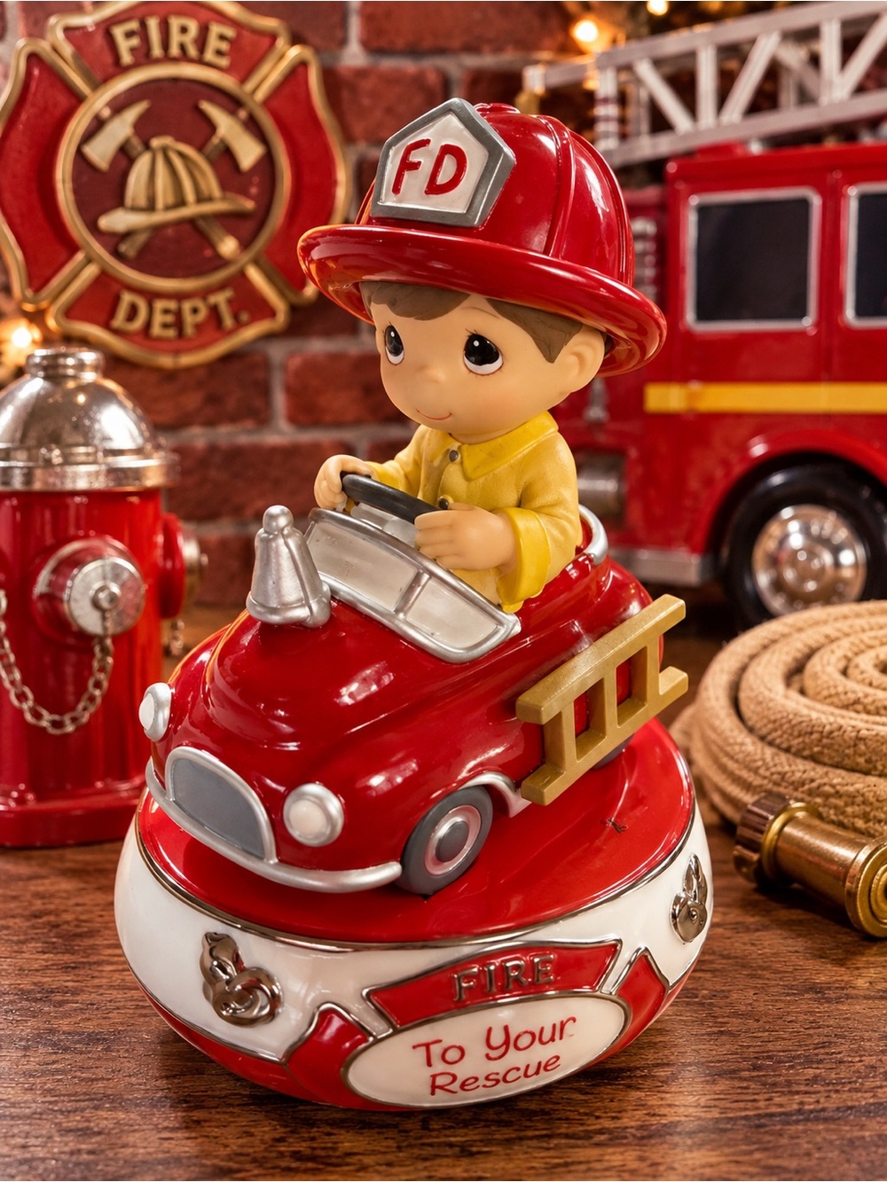 Precious Moments Red and Yellow Firefighter Rescue Figurine
